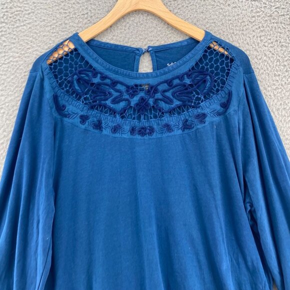 Soft Surroundings Top Womens Extra Large Talasa Blue Embroidered Blouson Knit - Picture 2 of 9